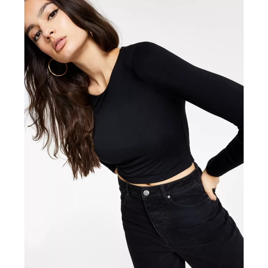 Outlet π€© Bar III π© Women's Mesh Mock-Neck Sheer-Sleeve Tie-Back Top, Created For Macy's Deep Black β¨ 3 Outlet π€© Bar III π© Women's Mesh Mock-Neck Sheer-Sleeve Tie-Back Top, Created For Macy's Deep Black β¨ - Image 3