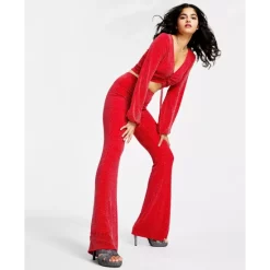 Promo 🎉 Bar III 👩 Women's Caviar Sparkle Flared-Leg Pull-On Pants, Created For Macy's Cherry On Top 🔔 -Cheap Bar III Store unnamed file 63