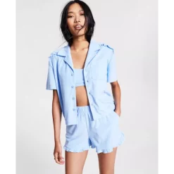 Hot Sale 🎉 Bar III Terry Camp 👕 Shirt, Created For Macy's Blue Whisper 😉 -Cheap Bar III Store unnamed file 633