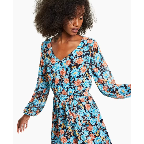 Promo ๐ Bar III Printed Chiffon V-Neck ๐ Dress, Created For Macy's Mosaic Blue/fox Combo โจ 5 Promo ๐ Bar III Printed Chiffon V-Neck ๐ Dress, Created For Macy's Mosaic Blue/fox Combo โจ - Image 5
