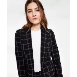 Brand new ⭐ Bar III 👩 Women's Windowpane Print Open Front Jacket Black/white 👏 -Cheap Bar III Store unnamed file 692