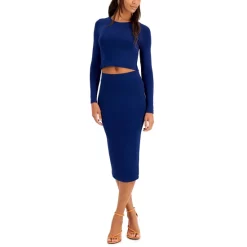 Budget 🌟 Bar III Bodycon Long-Sleeve Cropped Top, Created For Macy's Blazing Navy 🎉