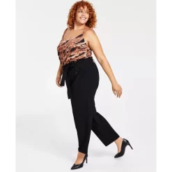 Hot Sale 💯 Bar III Plus Size Textured Tie-Waist Pants, Created For Macy's Gaucho Brown Multi 🔥 -Cheap Bar III Store unnamed file 708