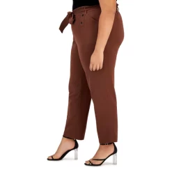 Hot Sale 💯 Bar III Plus Size Textured Tie-Waist Pants, Created For Macy's Gaucho Brown Multi 🔥 -Cheap Bar III Store unnamed file 709