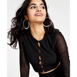 Buy ๐ฅ Bar III ๐ฉ Women's Square-Neck Ruched Mesh Top, Created For Macy's Royal Amaryllis ๐