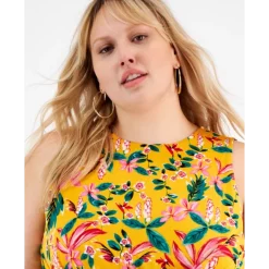 New 😀 Bar III Plus Size Printed Crossover Cropped Tank, Created For Macy's Kauai Garden 🔔 -Cheap Bar III Store unnamed file 801