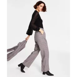 Best Sale ✔️ Bar III 👩 Women's Plaid Pleated High-Waist Wide-Leg Pants, Created For Macy's Jazz Berry Combo 🎁 -Cheap Bar III Store unnamed file 811