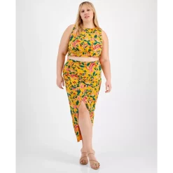 Buy 😉 Bar III Plus Size Printed Crossover Midi 👗 Skirt, Created For Macy's Kauai Garden 🧨 -Cheap Bar III Store unnamed file 830