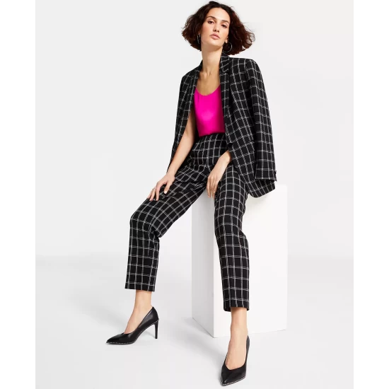 Discount ๐ Bar III ๐ฉ Women's Windowpane-Plaid Mid-Rise Pull-On Pants, Created For Macy's Black Combo ๐ 5 Discount ๐ Bar III ๐ฉ Women's Windowpane-Plaid Mid-Rise Pull-On Pants, Created For Macy's Black Combo ๐ - Image 5