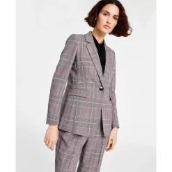 Wholesale 👏 Bar III 👩 Women's Glen Plaid Single-Button Blazer, Created For Macy's Jazz Berry Combo 💯 -Cheap Bar III Store unnamed file 924